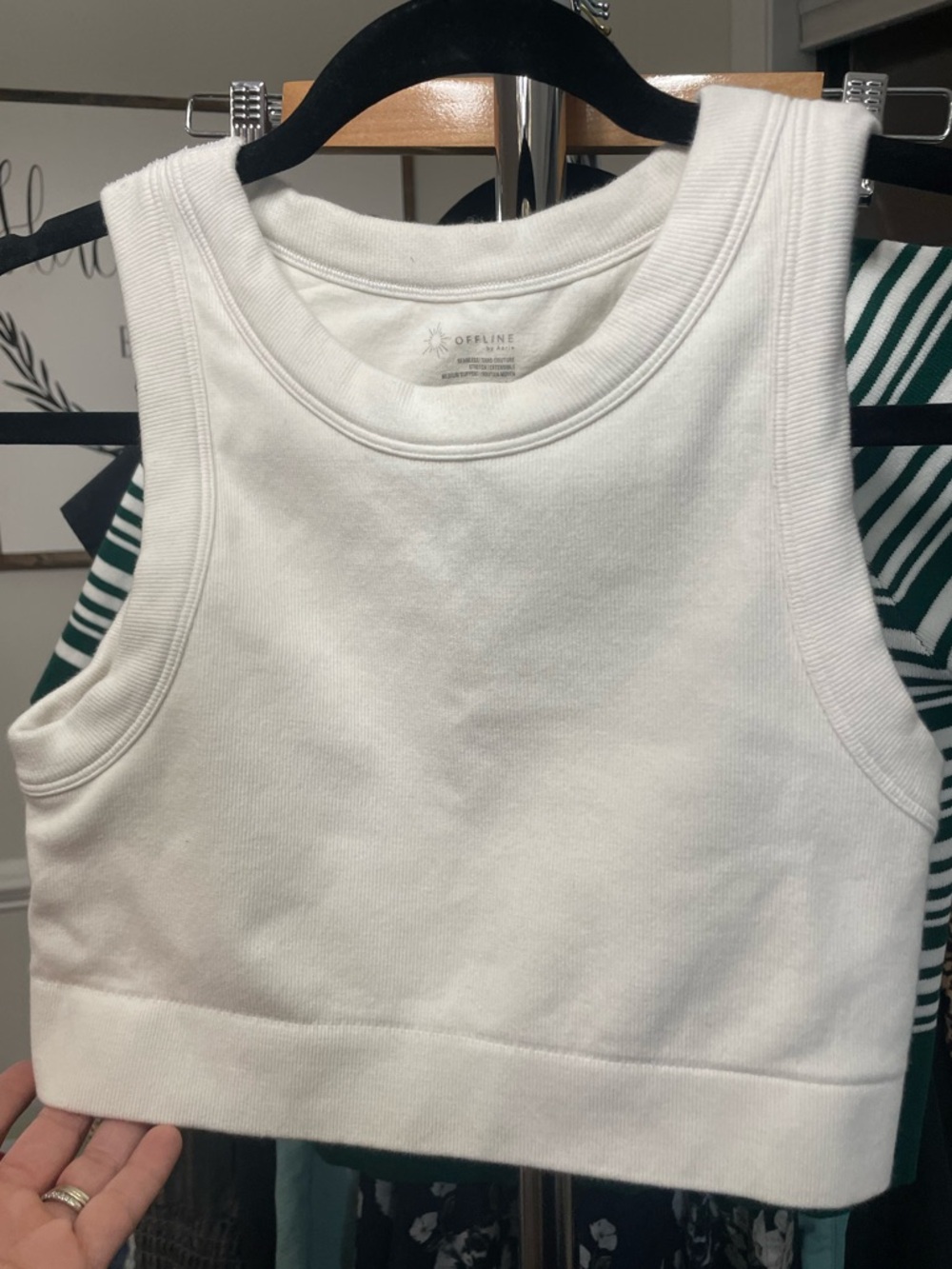 OFFLINE by Aerie Seamless Ribbed Crop Tank White Size Large